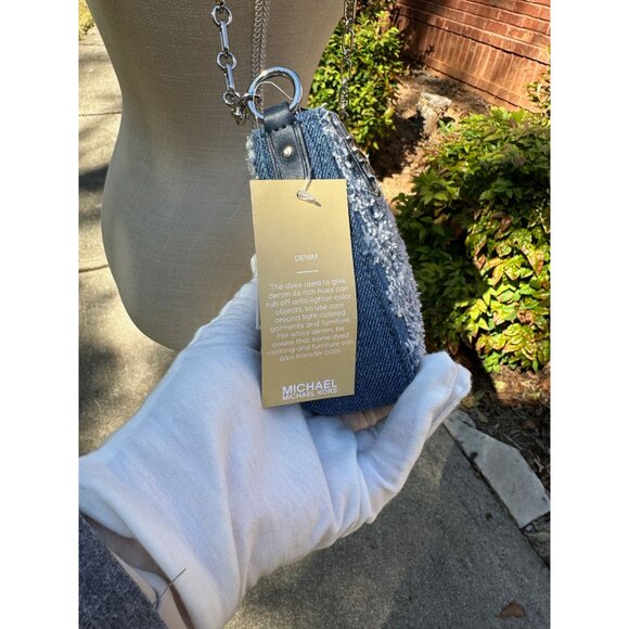 Michael Kors Empire Medium Frayed Blue Denim Chain-Link Pouchette 32S4S8EW6C - Picture 5 of 16